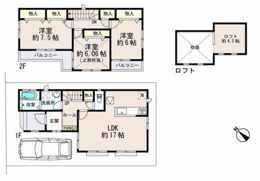 Floor plan. 44,800,000 yen, 3LDK + S (storeroom), Land area 90.82 sq m , Building area 92.74 sq m