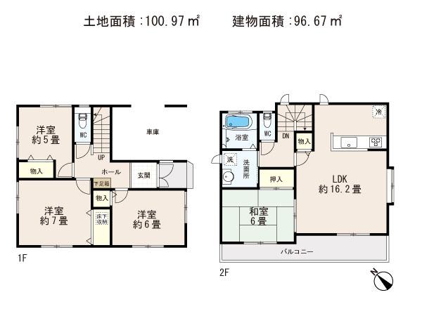 Floor plan. 48,800,000 yen, 4LDK, Land area 100.97 sq m , Building area 96.67 sq m