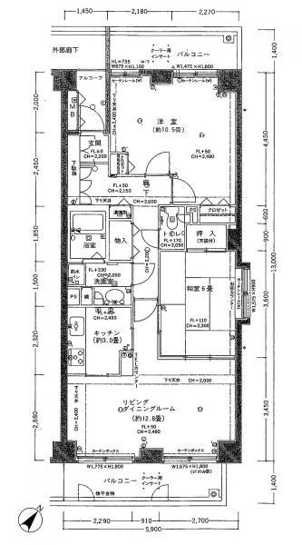 Floor plan. 2LDK, Price 11.8 million yen, Footprint 74.7 sq m , Balcony area 14.03 sq m floor plan / December 2013 shooting
