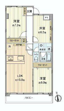 Floor plan. 3LDK, Price 29,880,000 yen, Occupied area 75.85 sq m , Balcony area 9.26 sq m