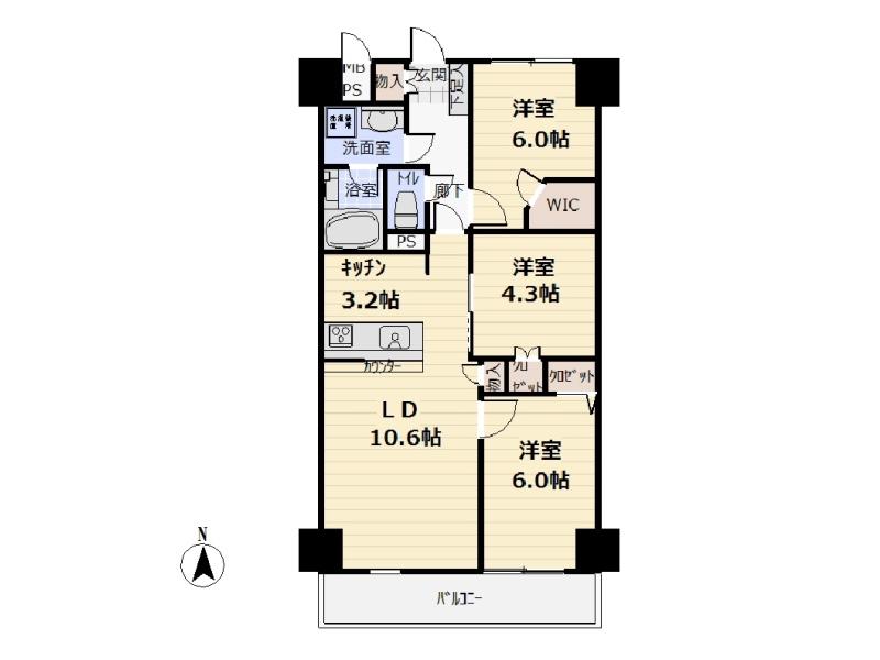 Floor plan. 3LDK, Price 21,400,000 yen, Occupied area 66.15 sq m , Balcony area 7.56 sq m floor plan