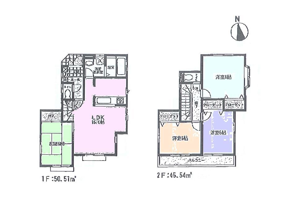 Floor plan. 26.5 million yen, 4LDK, Land area 105.82 sq m , Good day in the building area 96.05 sq m south-facing. Living and Japanese-style room was independently type.