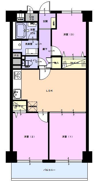 Floor plan. 3LDK, Price 17.8 million yen, Footprint 60.5 sq m , Balcony area 7.42 sq m
