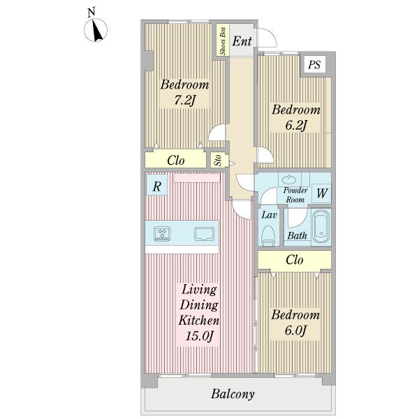 Floor plan. 3LDK, Price 29,880,000 yen, Occupied area 75.85 sq m , Balcony area 9.26 sq m
