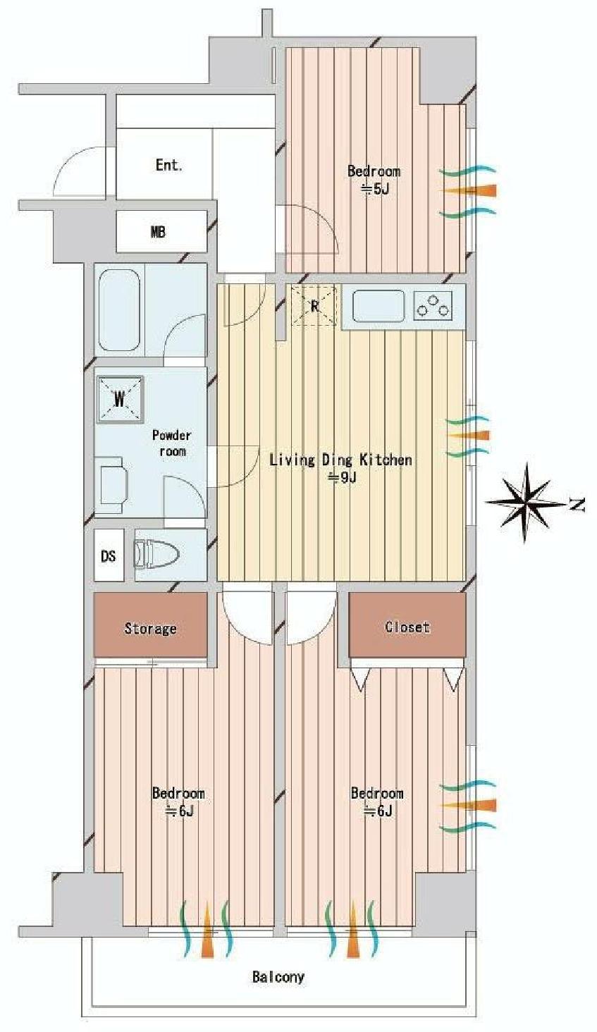 Floor plan. 3LDK, Price 17.8 million yen, Occupied area 62.39 sq m , Balcony area 6 sq m