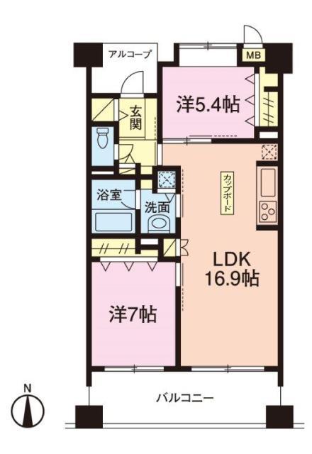 Floor plan. 2LDK, Price 41 million yen, Occupied area 65.37 sq m , Balcony area 12.35 sq m