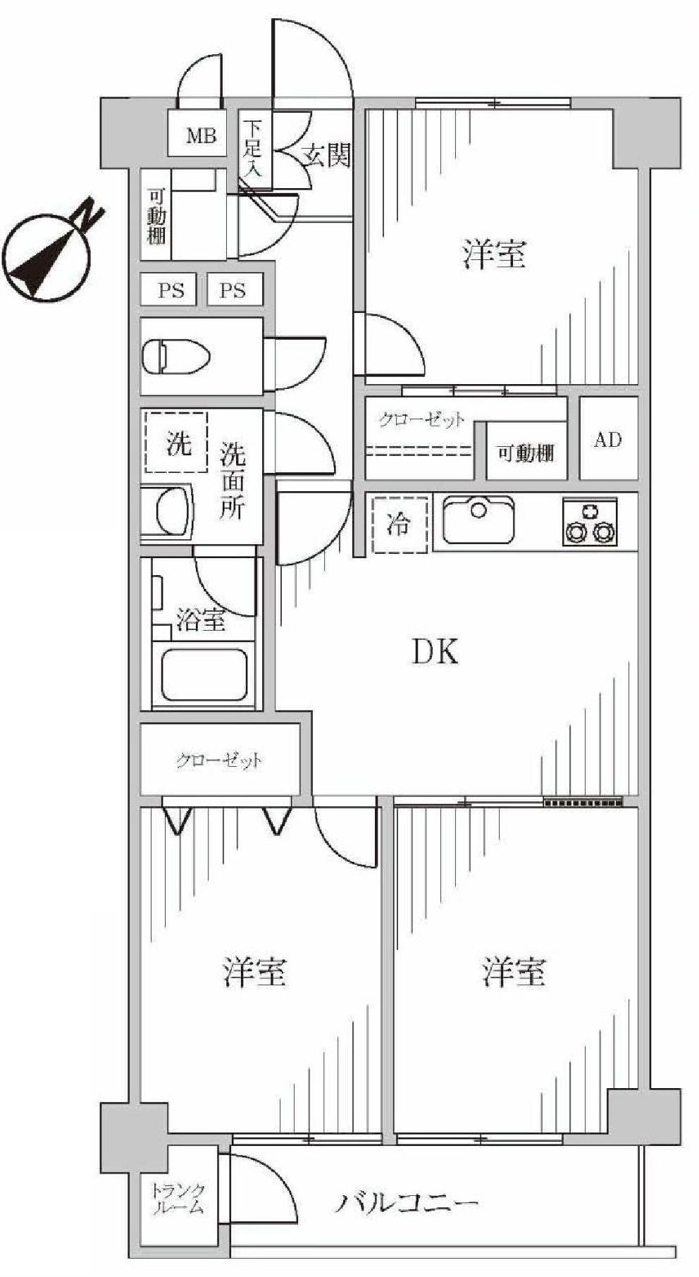 Floor plan. 3DK, Price 16,900,000 yen, Footprint 60.6 sq m , Balcony area 5.28 sq m