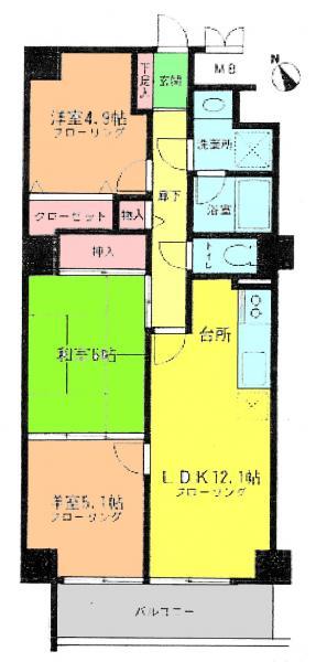 Floor plan. 3LDK, Price 17.8 million yen, Occupied area 61.91 sq m , Balcony area 7.2 sq m