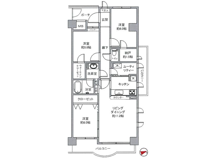 Floor plan. 3LDK, Price 26,900,000 yen, Occupied area 83.28 sq m , Balcony area 13.77 sq m
