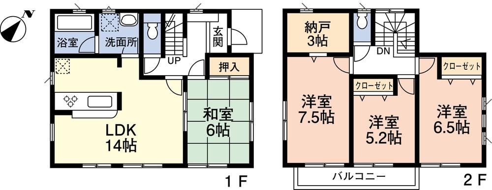 Floor plan. 34,800,000 yen, 4LDK + S (storeroom), Land area 117.23 sq m , Building area 94.77 sq m Zento southeast, 2F closet with 3 quires.