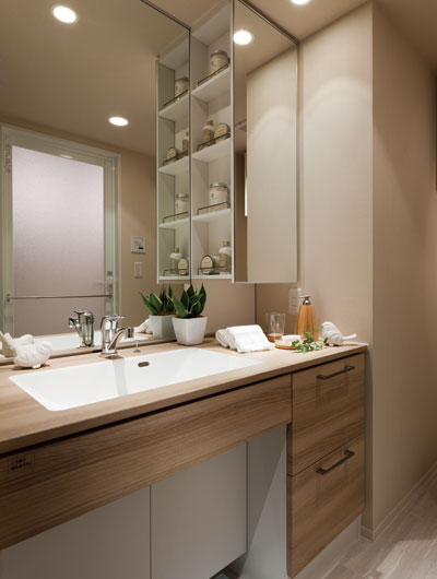 Bathing-wash room.  [Powder Room] Strongly to dirt, Hard to scratch luck, Such as adopting the stylish melamine vanity Furniture, Also emphasizes ease of use.