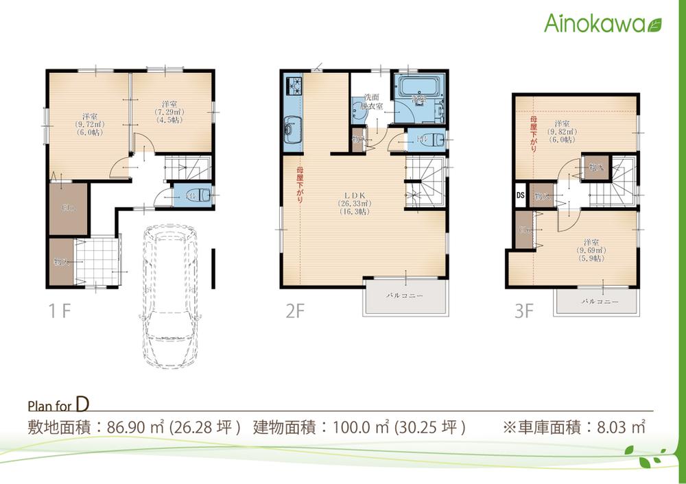 Floor plan. (D Building), Price 38,800,000 yen, 4LDK, Land area 86.9 sq m , Building area 104.28 sq m