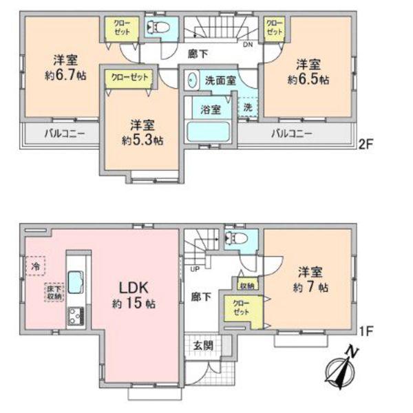 Floor plan. 25,800,000 yen, 4LDK, Land area 97.03 sq m , Building area 95.22 sq m