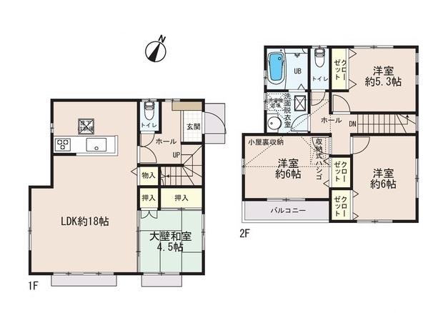 Floor plan. (1 Building), Price 32,800,000 yen, 4LDK, Land area 132.58 sq m , Building area 93.96 sq m