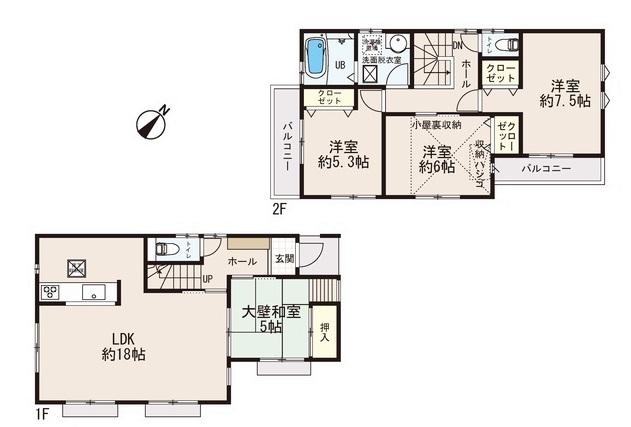 Floor plan. (Building 2), Price 32,800,000 yen, 4LDK, Land area 124.85 sq m , Building area 95.37 sq m