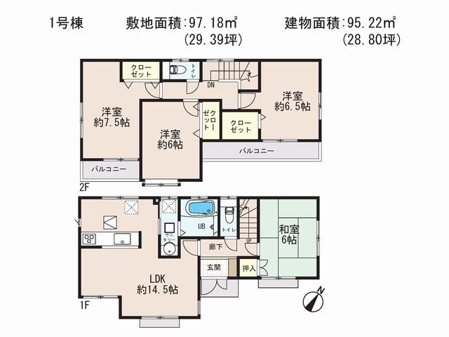 Floor plan. 25,800,000 yen, 4LDK, Land area 97.18 sq m , Building area 95.22 sq m