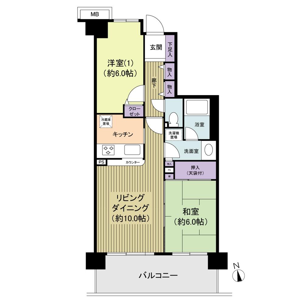 Floor plan. 2LDK, Price 18,800,000 yen, Occupied area 56.16 sq m , Balcony area 11.02 sq m