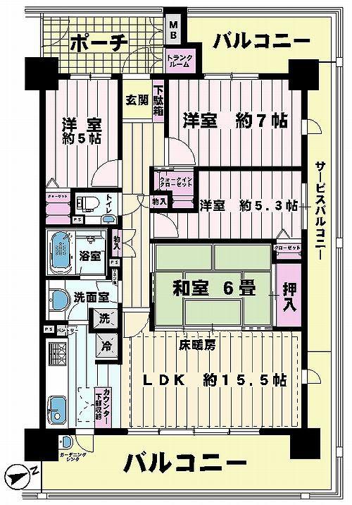 Floor plan. 4LDK, Price 36,800,000 yen, Occupied area 86.59 sq m , Balcony area 37.55 sq m