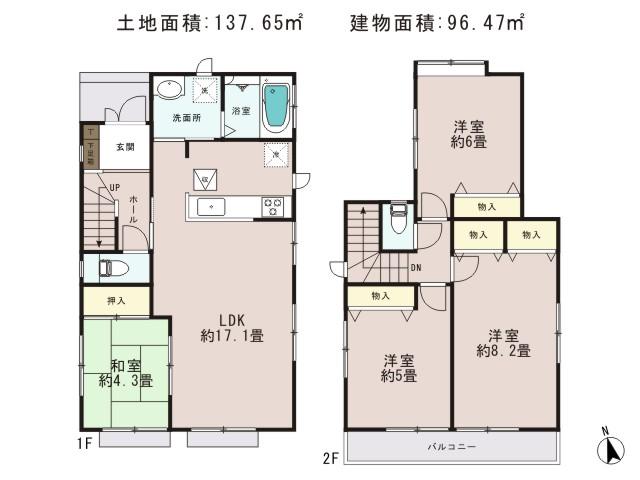 Floor plan. (3 Building), Price 34,800,000 yen, 4LDK, Land area 137.65 sq m , Building area 95.47 sq m