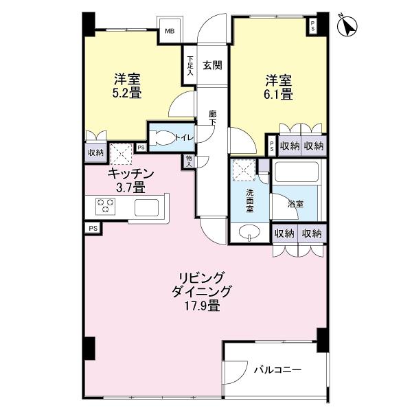 Floor plan. 2LDK, Price 27,800,000 yen, Occupied area 70.35 sq m , Balcony area 4.88 sq m
