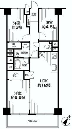 Floor plan. 3LDK, Price 19.9 million yen, Footprint 60.5 sq m , A 4-minute walk from the balcony area 7.42 sq m 7 floor top floor properties Station ~ Access to the city good Station near the apartment ~