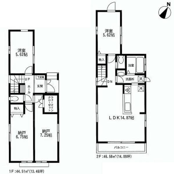 Floor plan. 39,800,000 yen, 2LDK+S, Land area 93.95 sq m , Building area 91.09 sq m walk-in is with a closet! Housework flow line around the water are concentrated is good on the second floor!