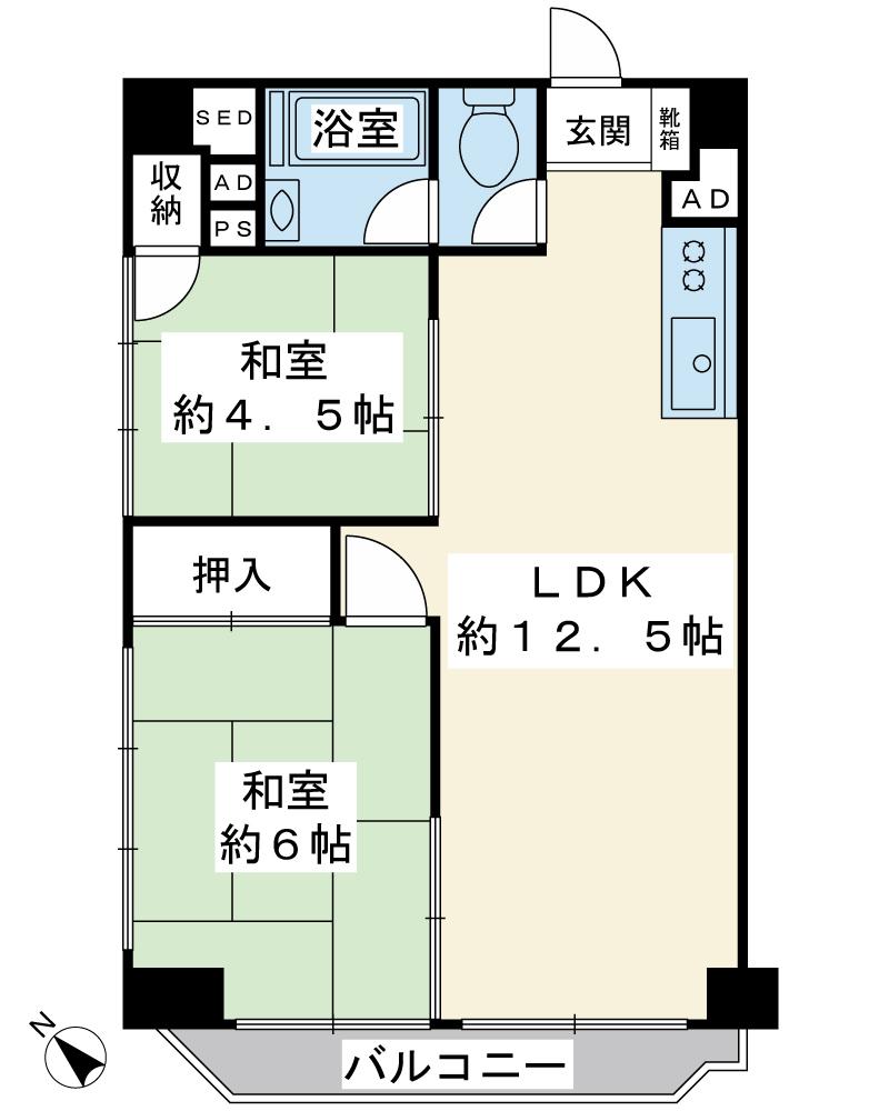 Floor plan. 2LDK, Price 9.3 million yen, Footprint 48.6 sq m , Balcony area 4.36 sq m top floor angle room