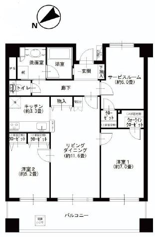 Floor plan. 2LDK+S, Price 37,400,000 yen, Occupied area 72.92 sq m