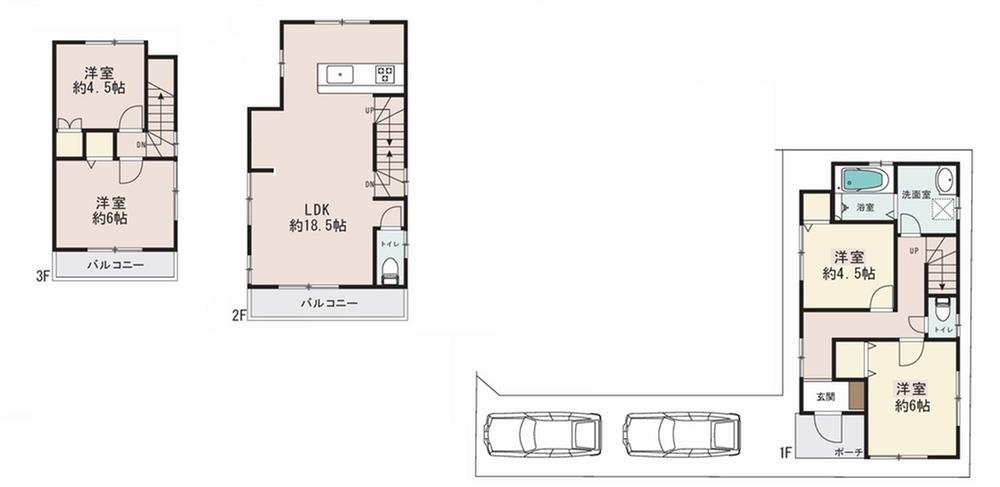 Floor plan. (Building 2), Price 35,800,000 yen, 4LDK, Land area 84.64 sq m , Building area 93.55 sq m