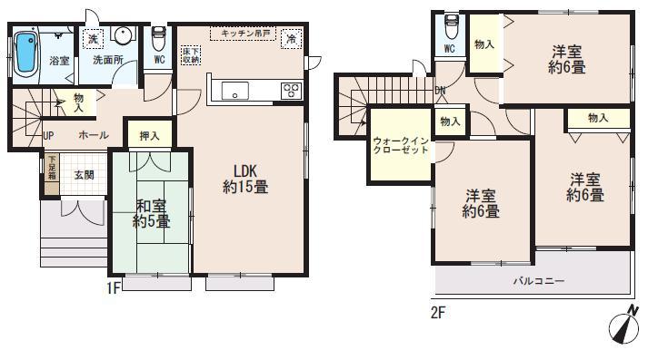 Floor plan. (Building 2), Price 48,800,000 yen, 4LDK, Land area 104.46 sq m , Building area 98.12 sq m