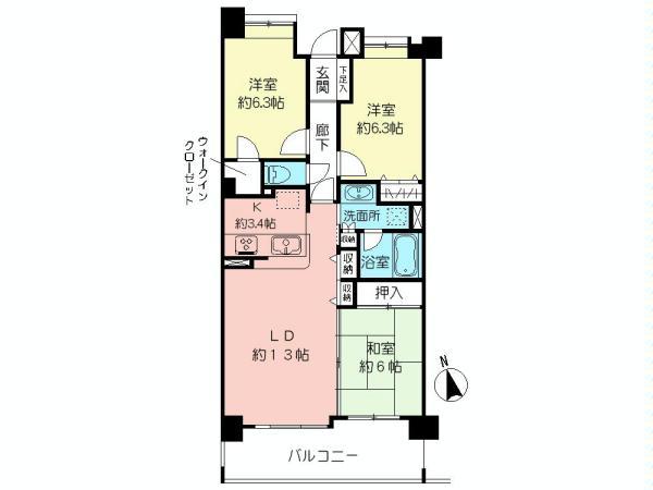 Floor plan. 3LDK, Price 29,800,000 yen, Occupied area 76.11 sq m , Balcony area 11.7 sq m