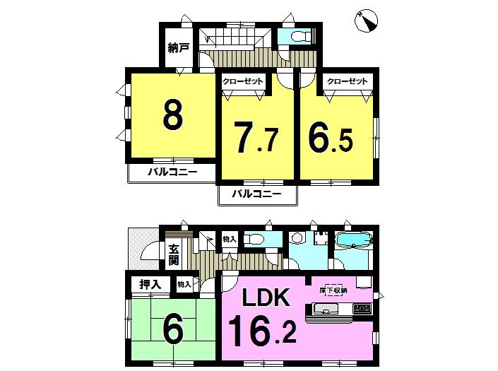 Floor plan. (1 Building), Price 21,800,000 yen, 4LDK+S, Land area 206.65 sq m , Building area 104.48 sq m