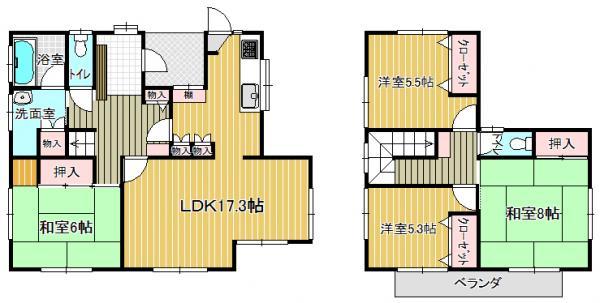 Floor plan. 11.5 million yen, 4LDK, Land area 180.33 sq m , Building area 105.99 sq m