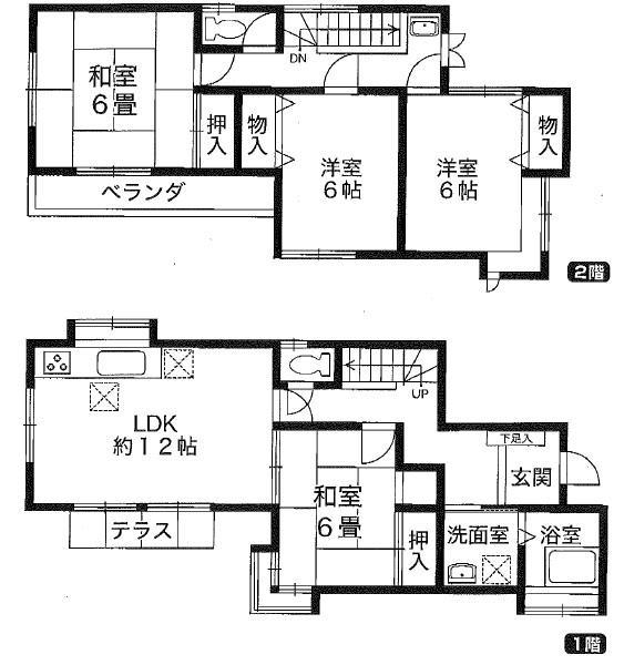 Floor plan. 8.8 million yen, 4LDK, Land area 115.23 sq m , Is a floor plan of the building area 99.34 sq m 4LDK. Land 115.23 square meters (about 34 square meters) building 99.3 square meters (about 30 tsubo) 1993 5 Year Built Year Built 20 years