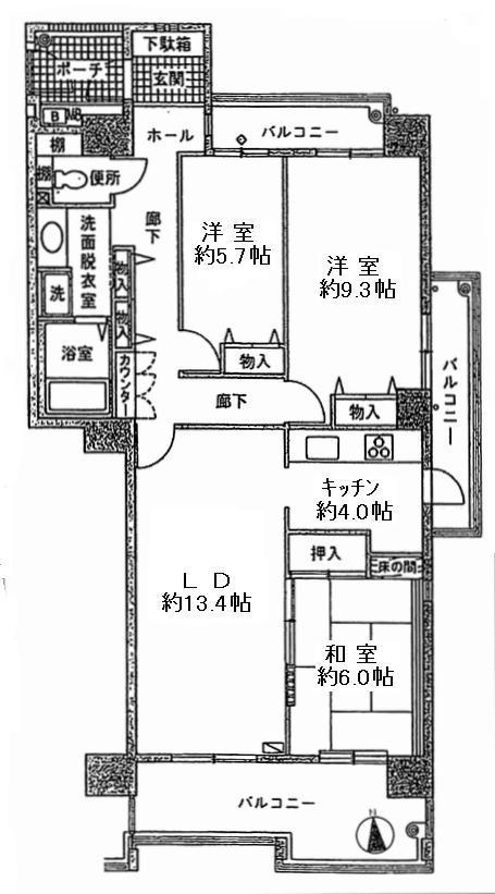 Floor plan. 3LDK, Price 15.8 million yen, Occupied area 95.45 sq m , Balcony area 22.55 sq m