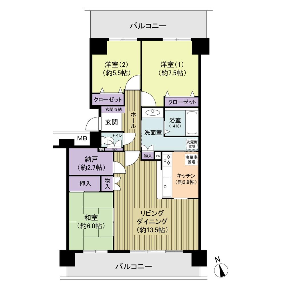Floor plan. 3LDK + S (storeroom), Price 12.8 million yen, Occupied area 85.09 sq m , Balcony area 12.92 sq m 3LDK (closet with about 2.7 Pledge)