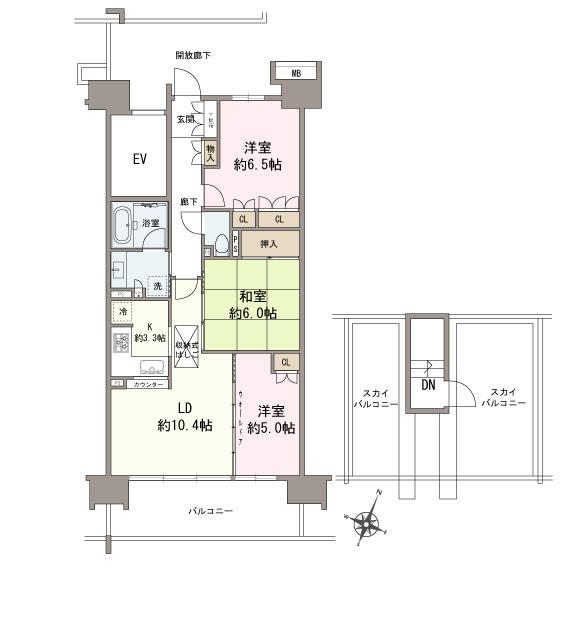 Floor plan. 3LDK, Price 21,800,000 yen, Occupied area 74.25 sq m , Balcony area 12.5 sq m wall for the door, It is available as a pledge LD15.4.