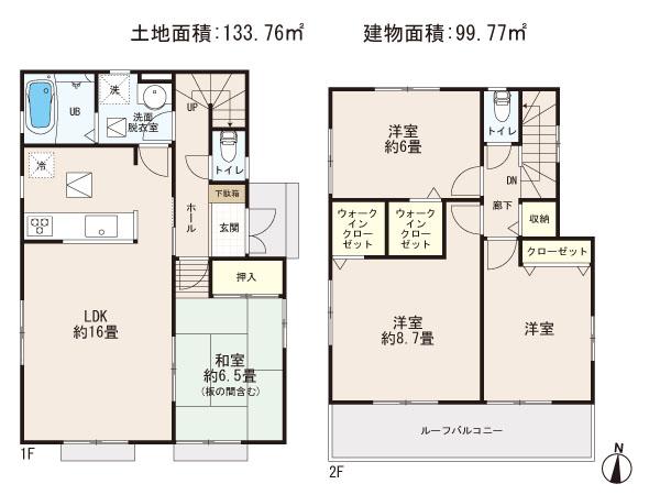 Floor plan. (6 Building), Price 23.8 million yen, 4LDK, Land area 133.76 sq m , Building area 99.77 sq m