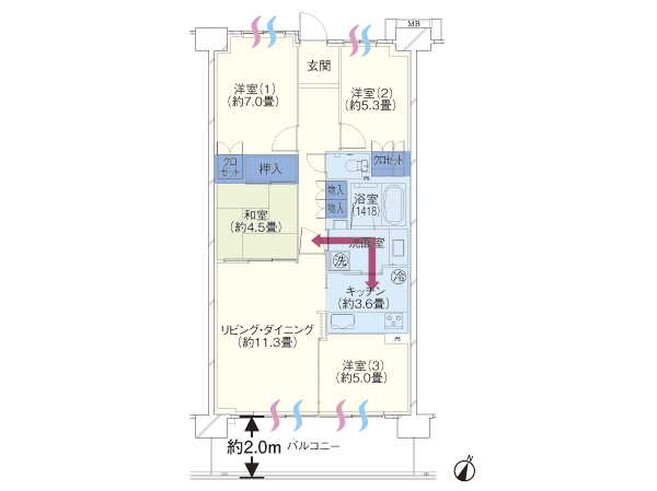 Building structure. 2-B'm type (EAST WING) ・ 4LDK price / 22,980,000 yen Occupied area / 82.02 sq m balcony area / 13.20 sq m
