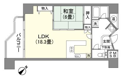 Floor plan. 1LDK, Price 4.5 million yen, Occupied area 61.57 sq m , Balcony area 7.17 sq m