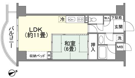 Floor plan. 1LDK, Price 5.8 million yen, Occupied area 47.25 sq m , Balcony area 6.19 sq m