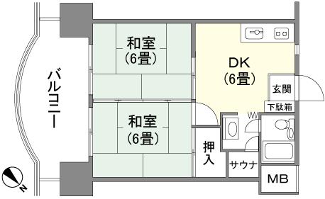 Floor plan. 2DK, Price 3.9 million yen, Occupied area 38.17 sq m , Balcony area 12.55 sq m