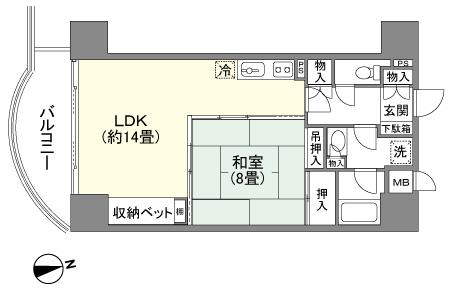 Floor plan. 1LDK, Price 4.8 million yen, Footprint 56.7 sq m , Balcony area 7 sq m