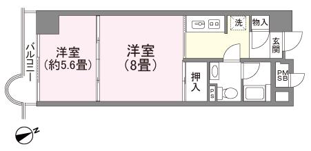 Floor plan. 2K, Price 2.3 million yen, Occupied area 38.98 sq m , Balcony area 3.88 sq m