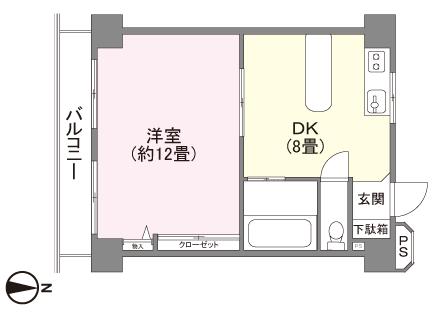 Floor plan. 1LDK, Price 2.8 million yen, Occupied area 38.88 sq m , Balcony area 5.13 sq m