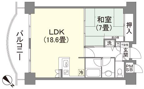 Floor plan. 1LDK, Price 9 million yen, Occupied area 58.03 sq m , Balcony area 10.43 sq m