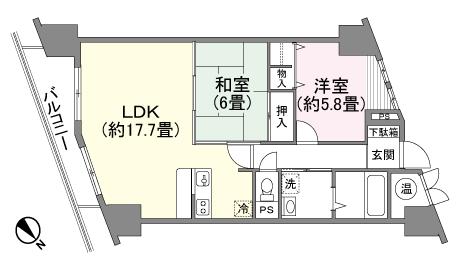Floor plan. 2LDK, Price 5.8 million yen, Occupied area 71.98 sq m , Balcony area 8.57 sq m