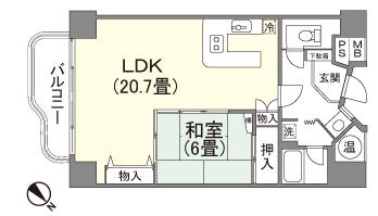 Floor plan. 1LDK, Price 3.5 million yen, Occupied area 63.68 sq m , Balcony area 5.81 sq m