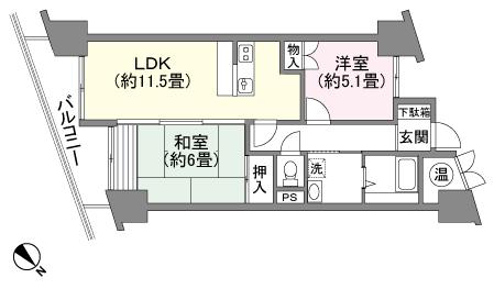 Floor plan. 2LDK, Price 4.8 million yen, Occupied area 58.42 sq m , Balcony area 8.22 sq m