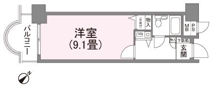 Floor plan. 1K, Price 2.8 million yen, Occupied area 23.29 sq m , Balcony area 4.37 sq m